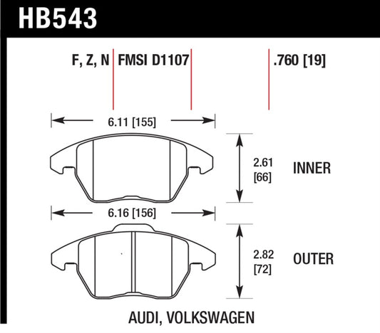 Hawk Audi A3 Quattro / VW EOS / Golf / Jetta / Passat / Rabbit HPS Front Brake Pads