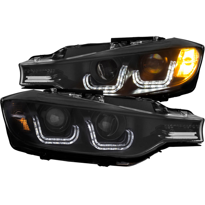 ANZO 2012-2015 BMW 3 Series Projector Headlights w/ U-Bar Black
