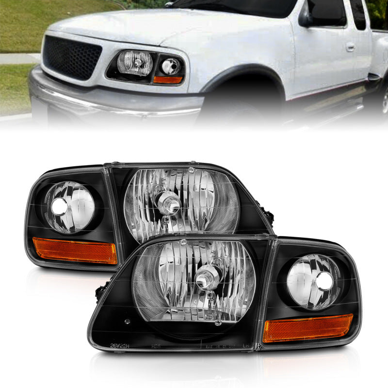 ANZO 1997-2003 Ford F150 Crystal Headlight Black w/ Parking Light