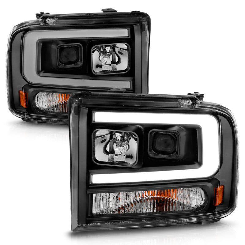 ANZO 99-04 Ford F250/F350/F450/Excursion (excl 99) Projector Headlights - w/ Light Bar Black Housing