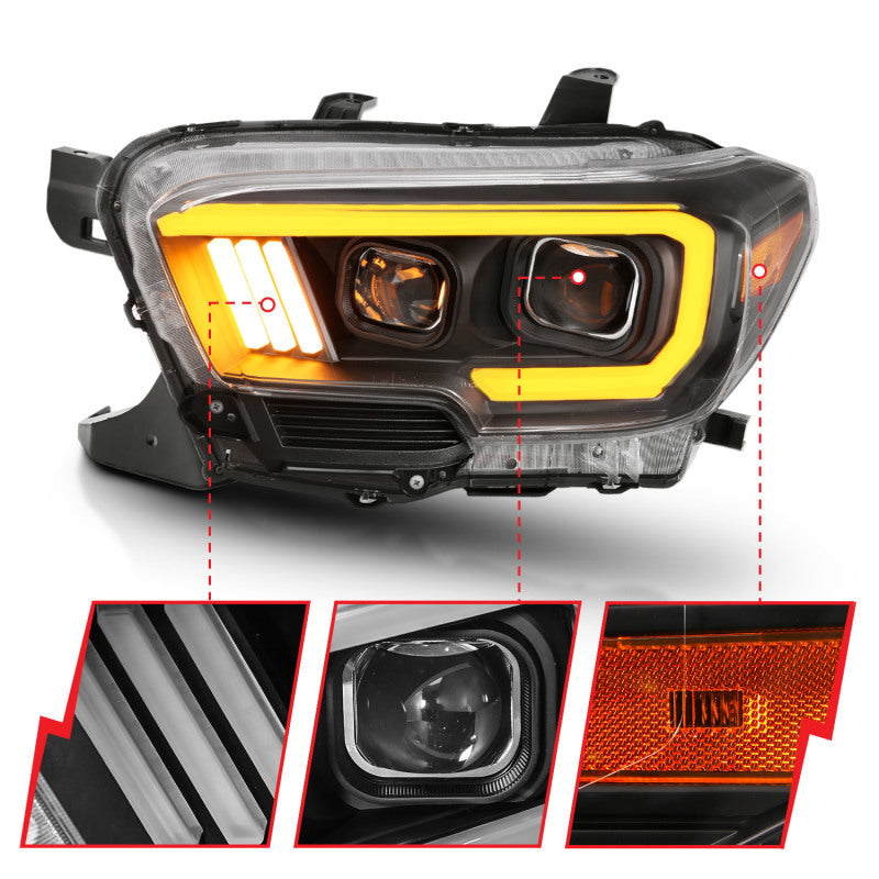 ANZO 2016-2017 Toyota Tacoma Projector Headlights w/ Plank Style Switchback Black w/ Amber